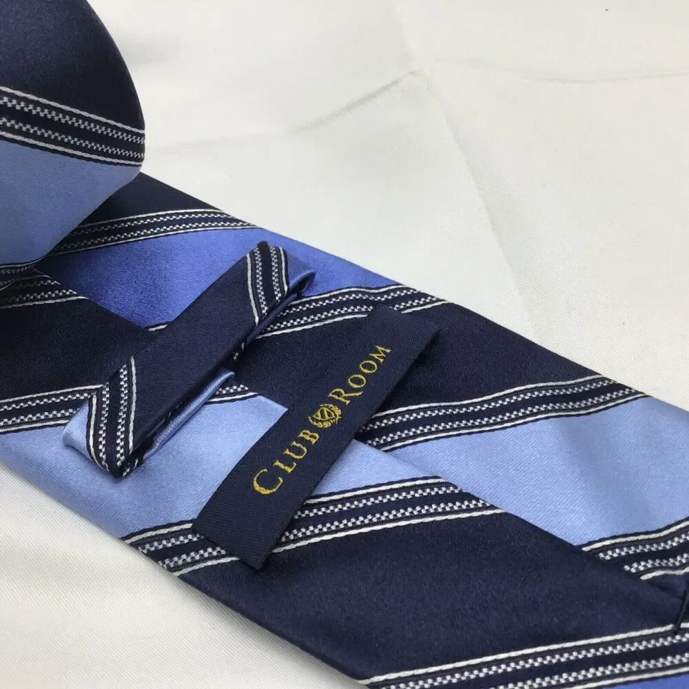 Club Room 100% Silk Tie Blue Stripes 3.5 Inch Quiet Luxury Formal Work Office